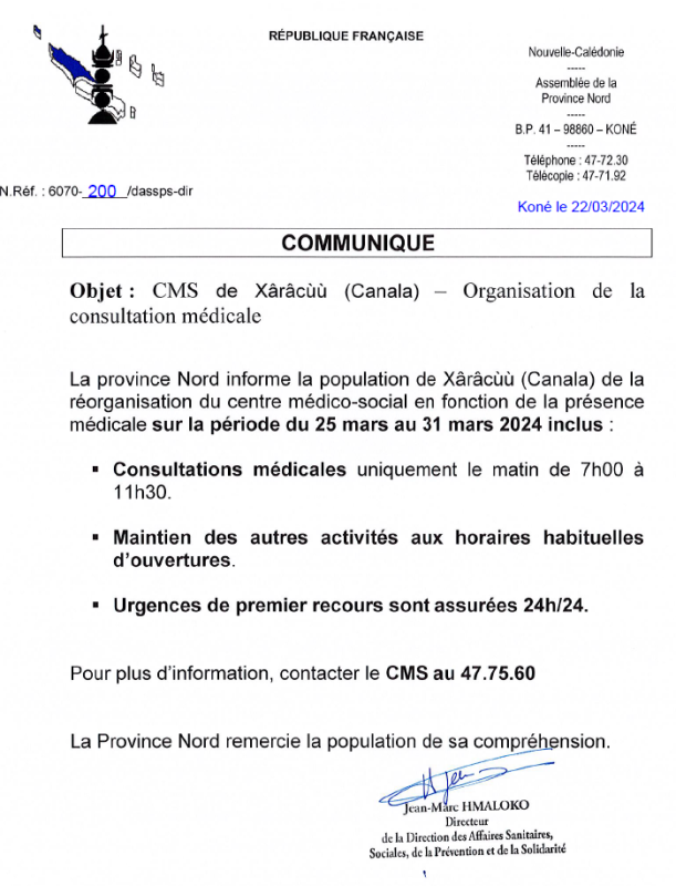 Communiqué CMS Canala mars 2024