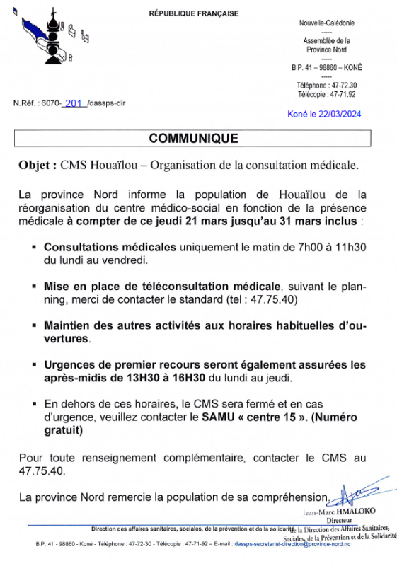 Communiqué organisation CMS Waa Wi Luu 