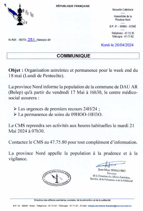 astreintes Bélép 20 mai