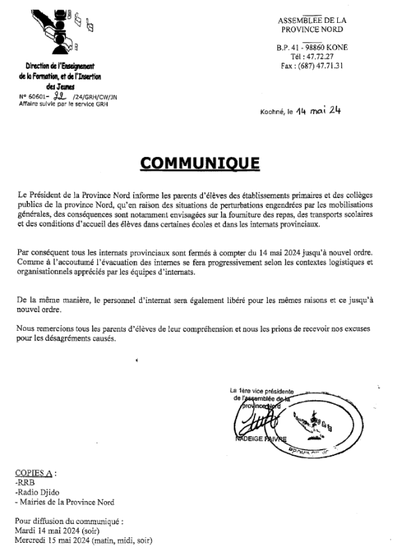 fermeture internats provinciaux
